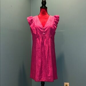 Loft Pink Ruffled V-Neck Dress Size Medium